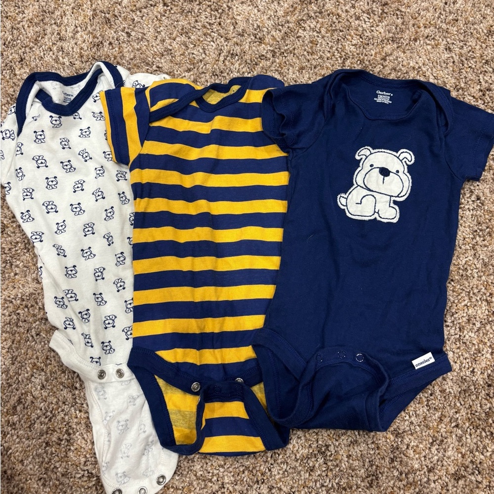 Gerber Navy and Yellow Striped Baby Bodysuit Set
